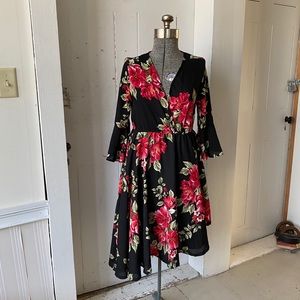 Asymmetrical Ruffle Dress Bell Sleeves NWT Med